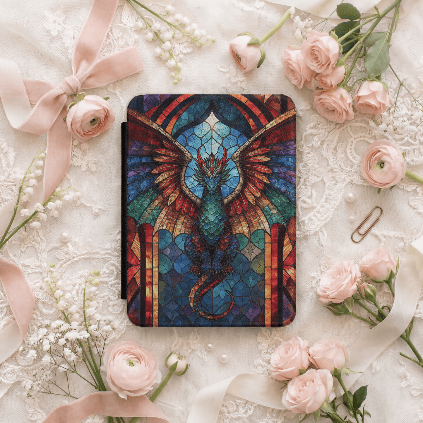Stained Glass Dragon Kindle Case | Fantasy Winged Serpent Cover - EternalAscension