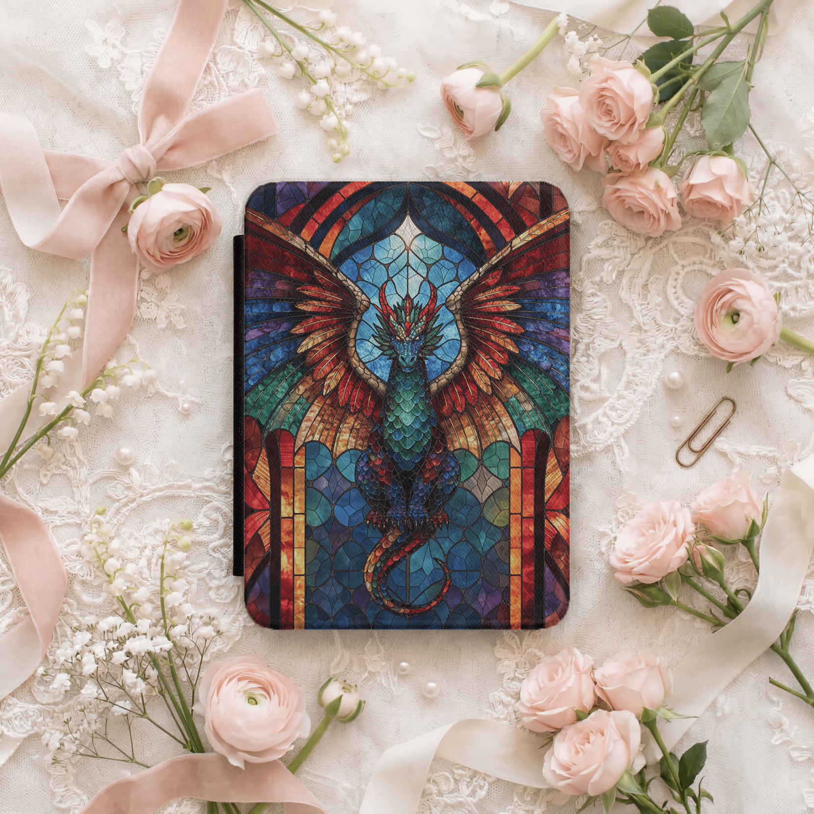 Stained Glass Dragon Kindle Case | Fantasy Winged Serpent Cover - EternalAscension
