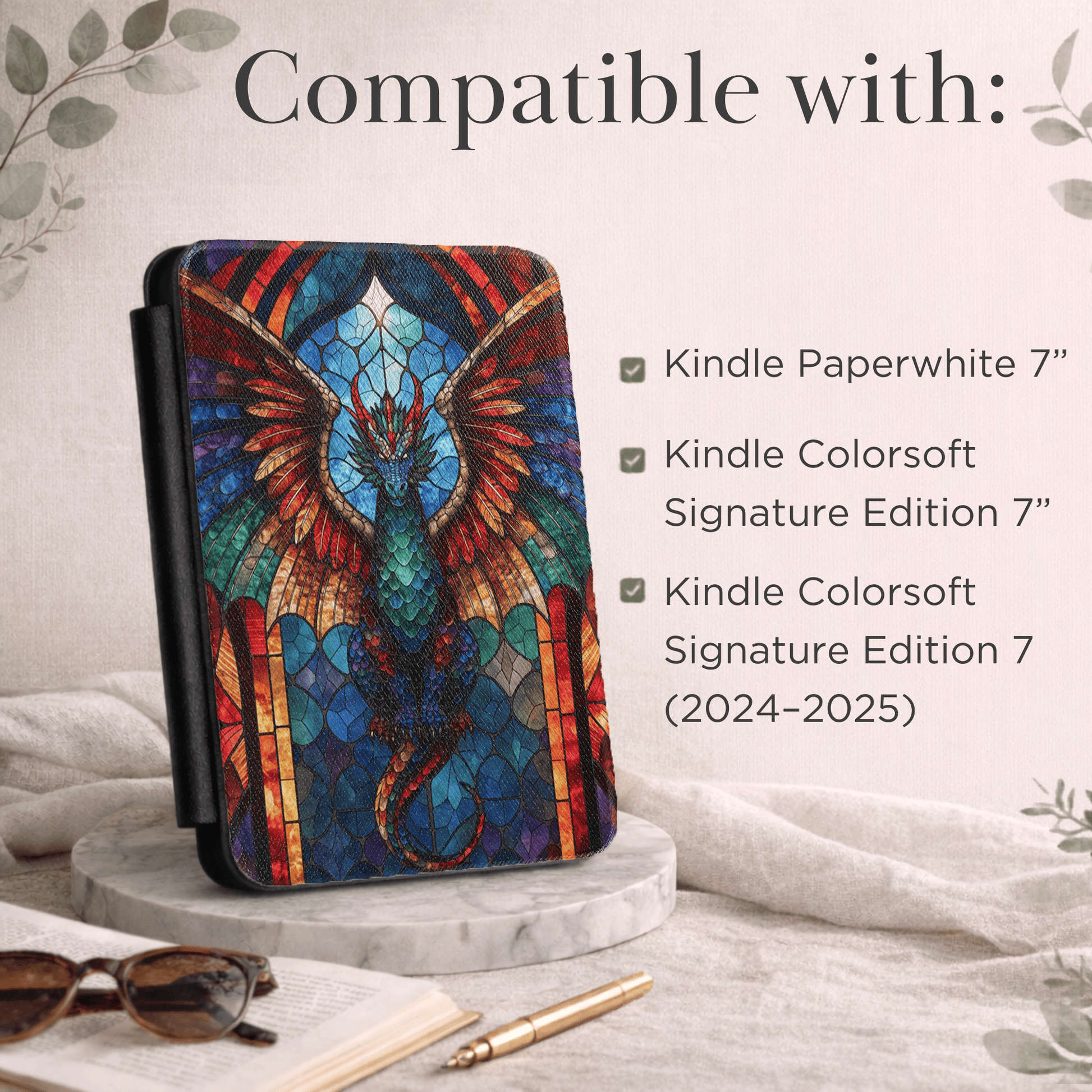Stained Glass Dragon Kindle Case | Fantasy Winged Serpent Cover - EternalAscension