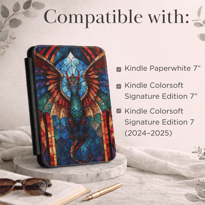 Stained Glass Dragon Kindle Case | Fantasy Winged Serpent Cover - EternalAscension