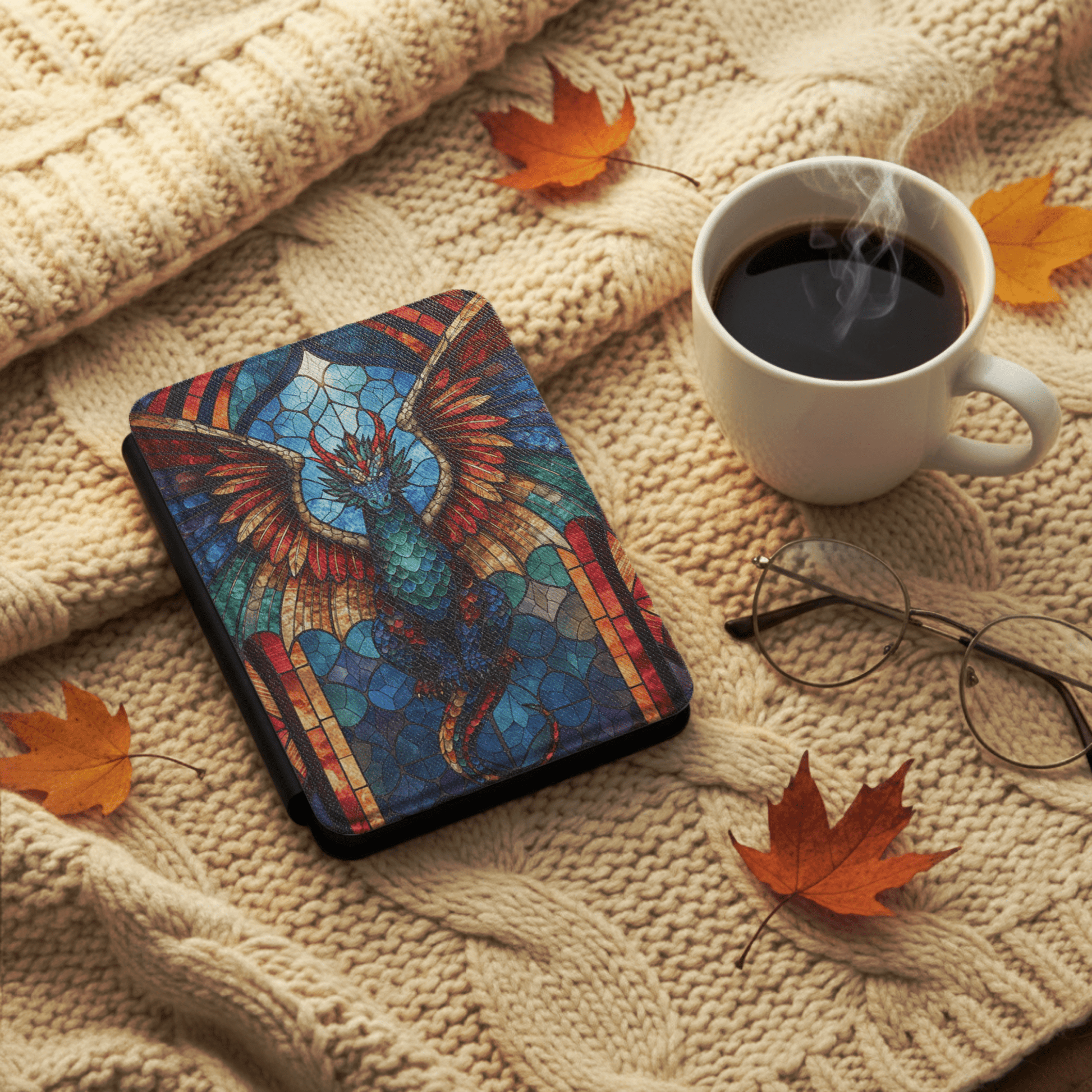 Stained Glass Dragon Kindle Case | Fantasy Winged Serpent Cover - EternalAscension