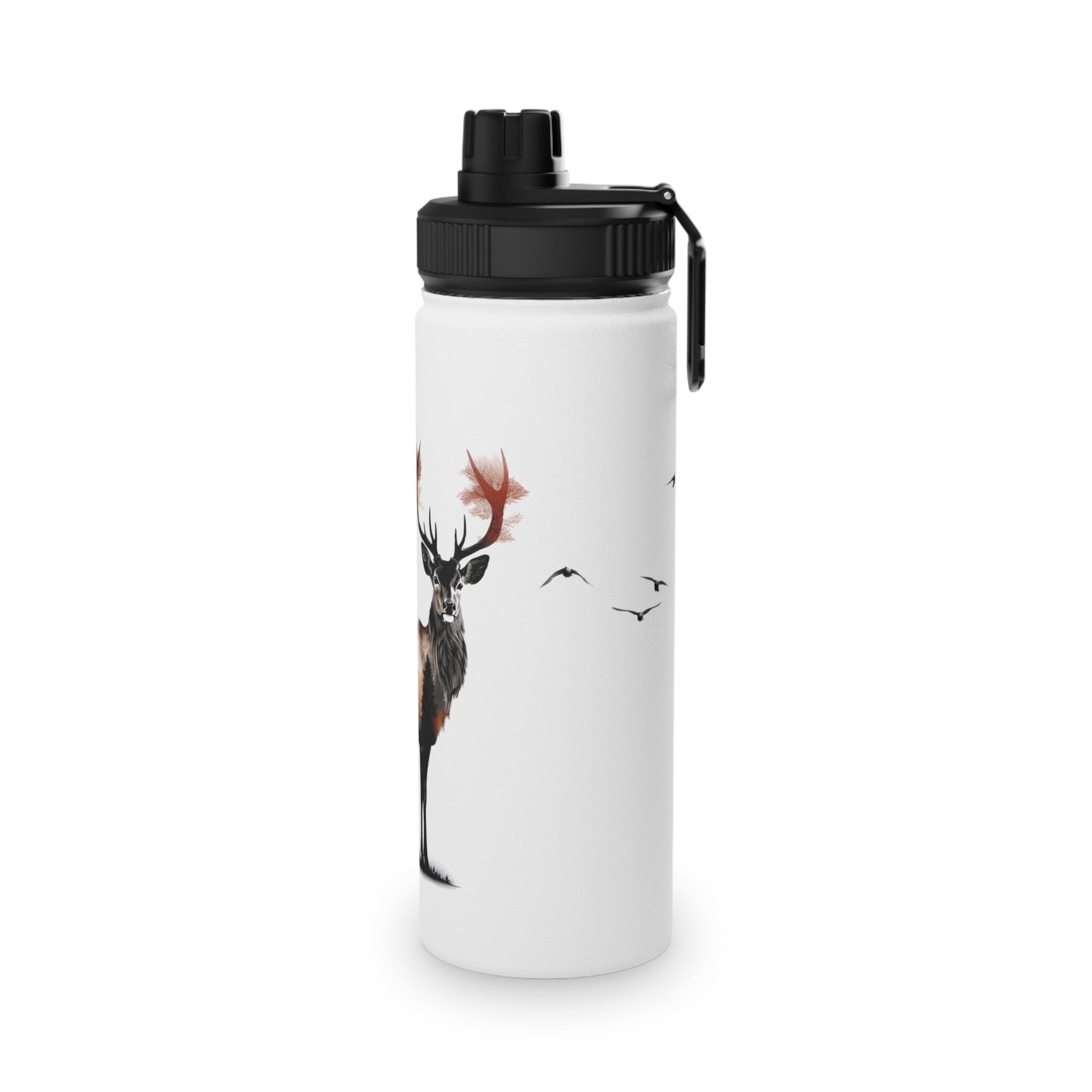 Stainless Steel Water Bottle, Sports Lid - Majestic Stag Forest Landscape Design - EternalAscension