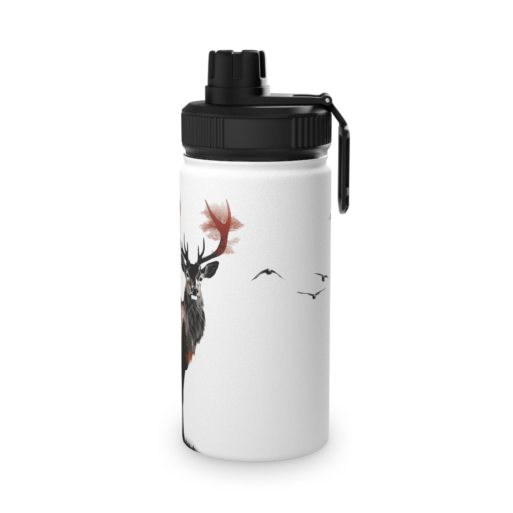 Stainless Steel Water Bottle, Sports Lid - Majestic Stag Forest Landscape Design - EternalAscension