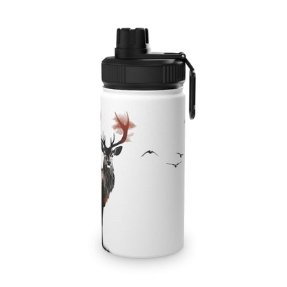 Stainless Steel Water Bottle, Sports Lid - Majestic Stag Forest Landscape Design - EternalAscension