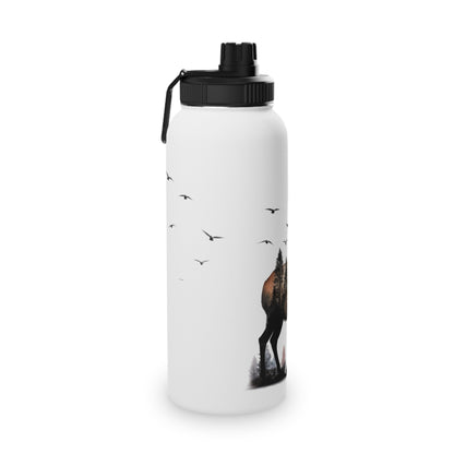 Stainless Steel Water Bottle, Sports Lid - Majestic Stag Forest Landscape Design - EternalAscension