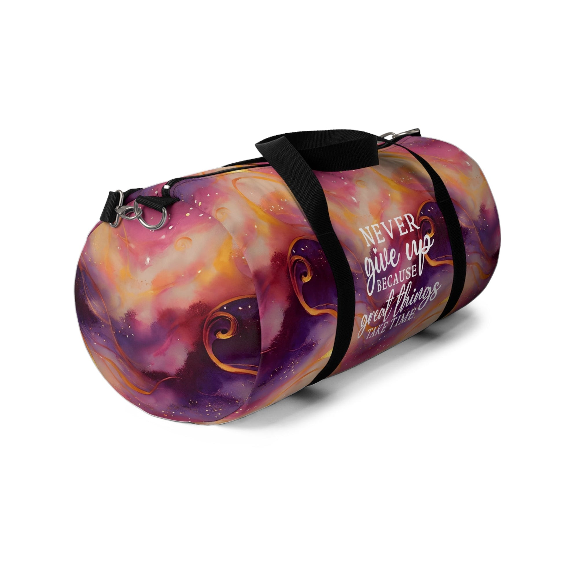 Swirling Duffel Bag - Never Give Up Inspirational Quote - EternalAscension