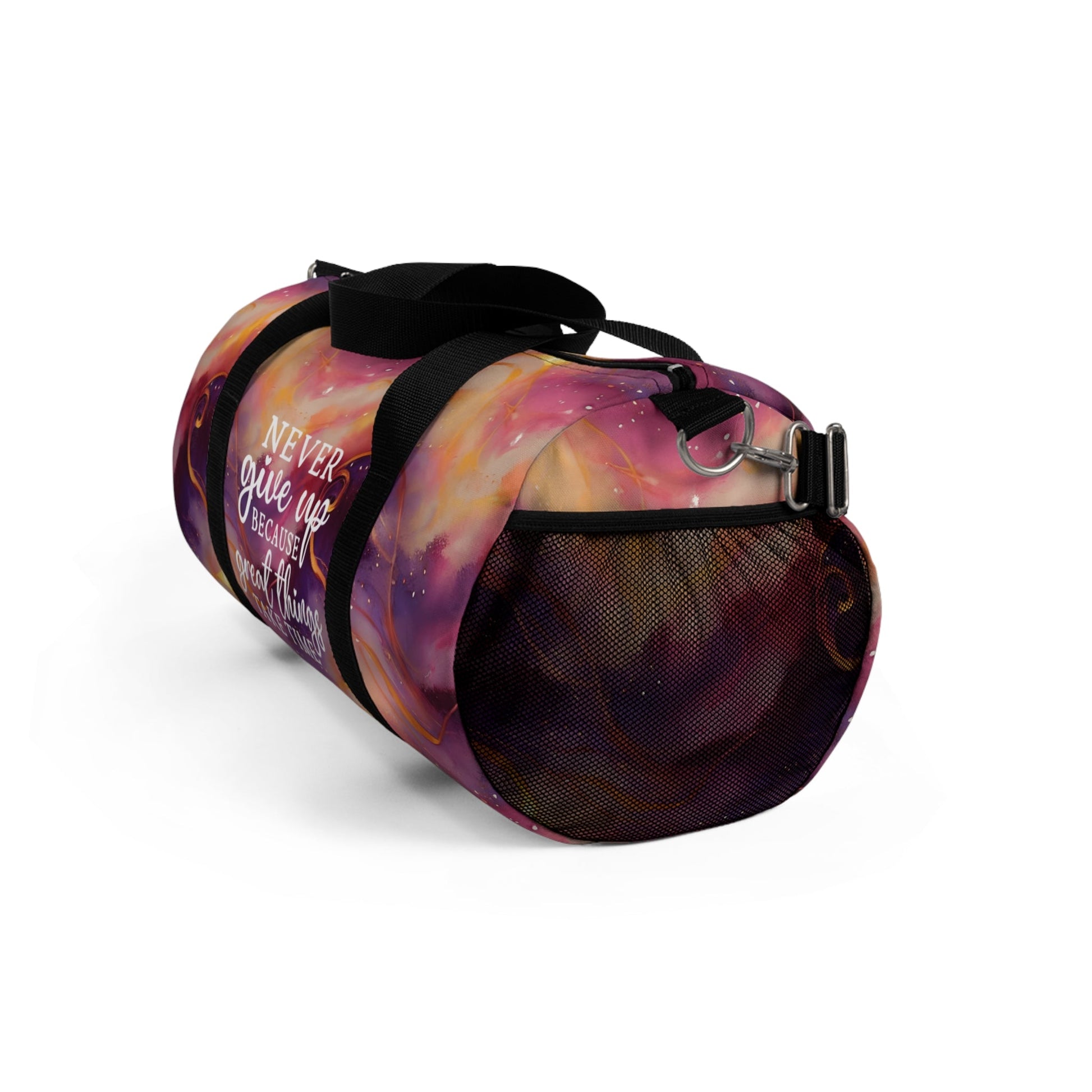 Swirling Duffel Bag - Never Give Up Inspirational Quote - EternalAscension