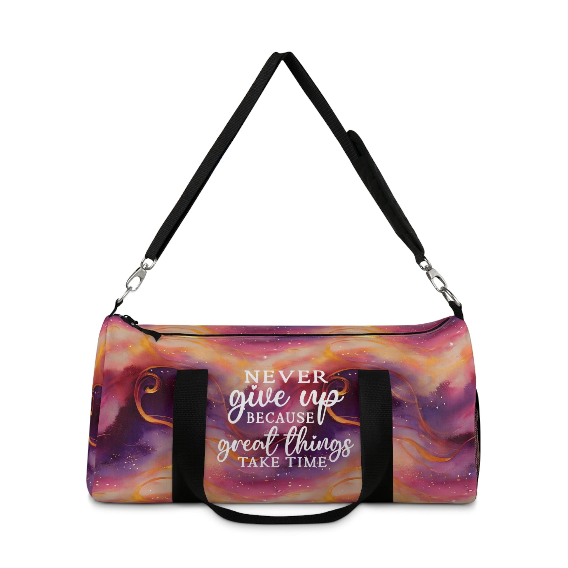 Swirling Duffel Bag - Never Give Up Inspirational Quote - EternalAscension
