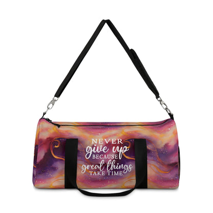 Swirling Duffel Bag - Never Give Up Inspirational Quote - EternalAscension
