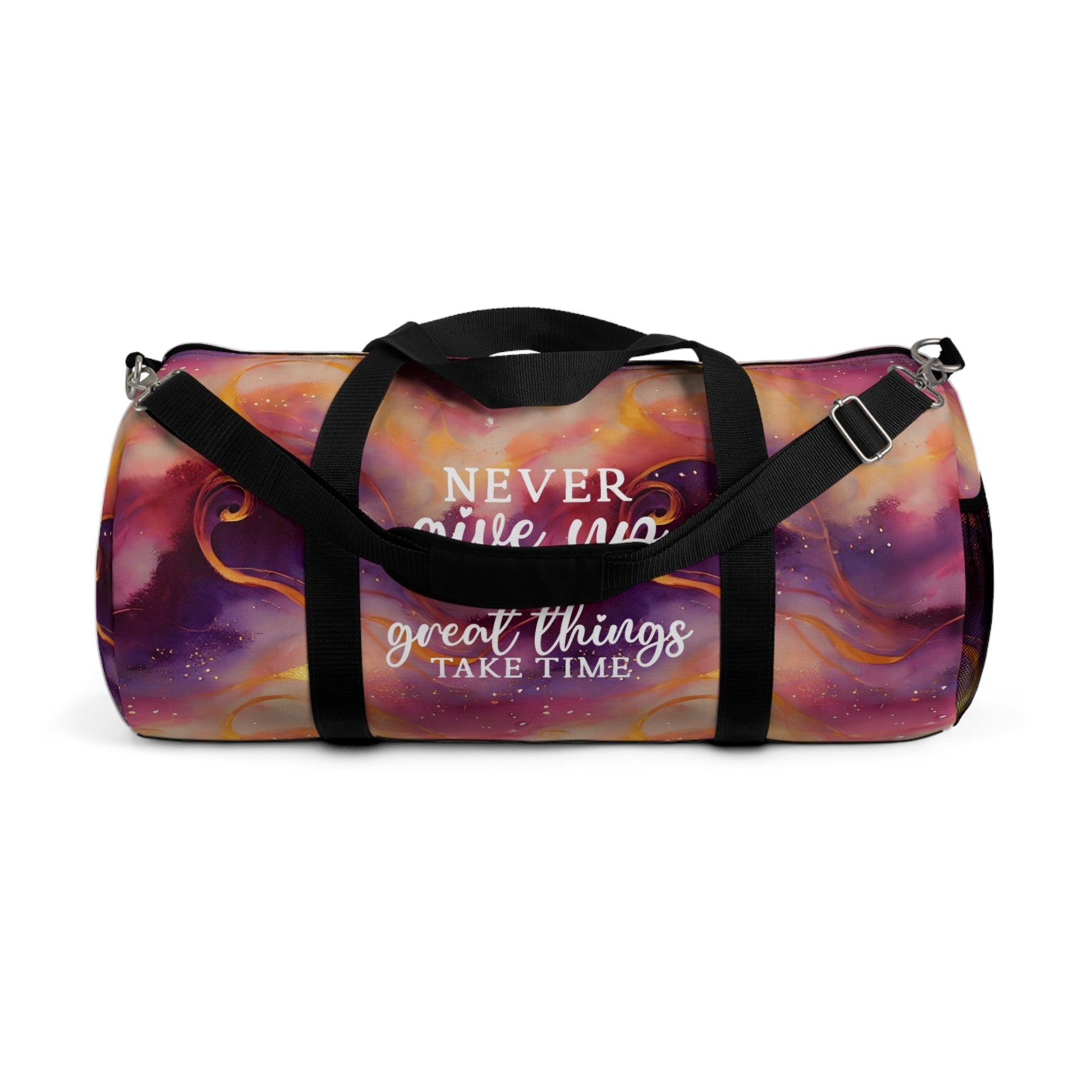 Swirling Duffel Bag - Never Give Up Inspirational Quote - EternalAscension