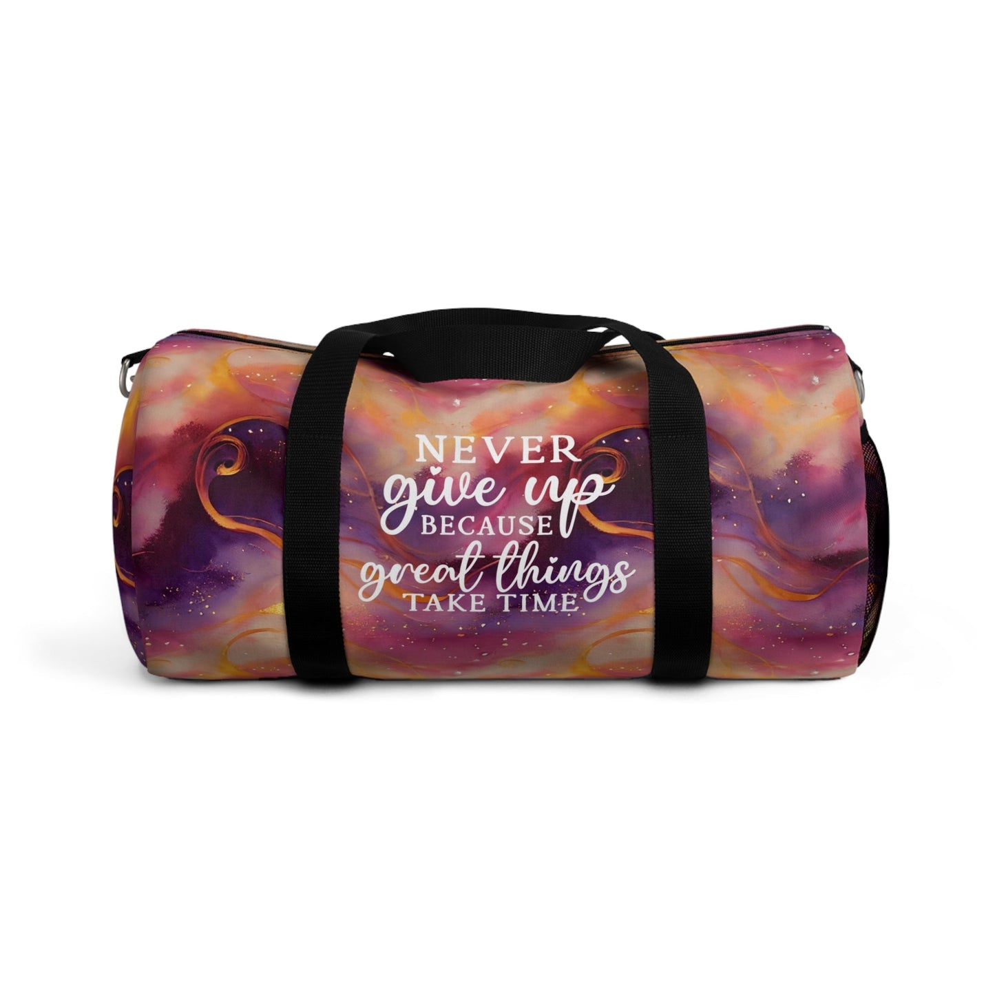 Swirling Duffel Bag - Never Give Up Inspirational Quote - EternalAscension