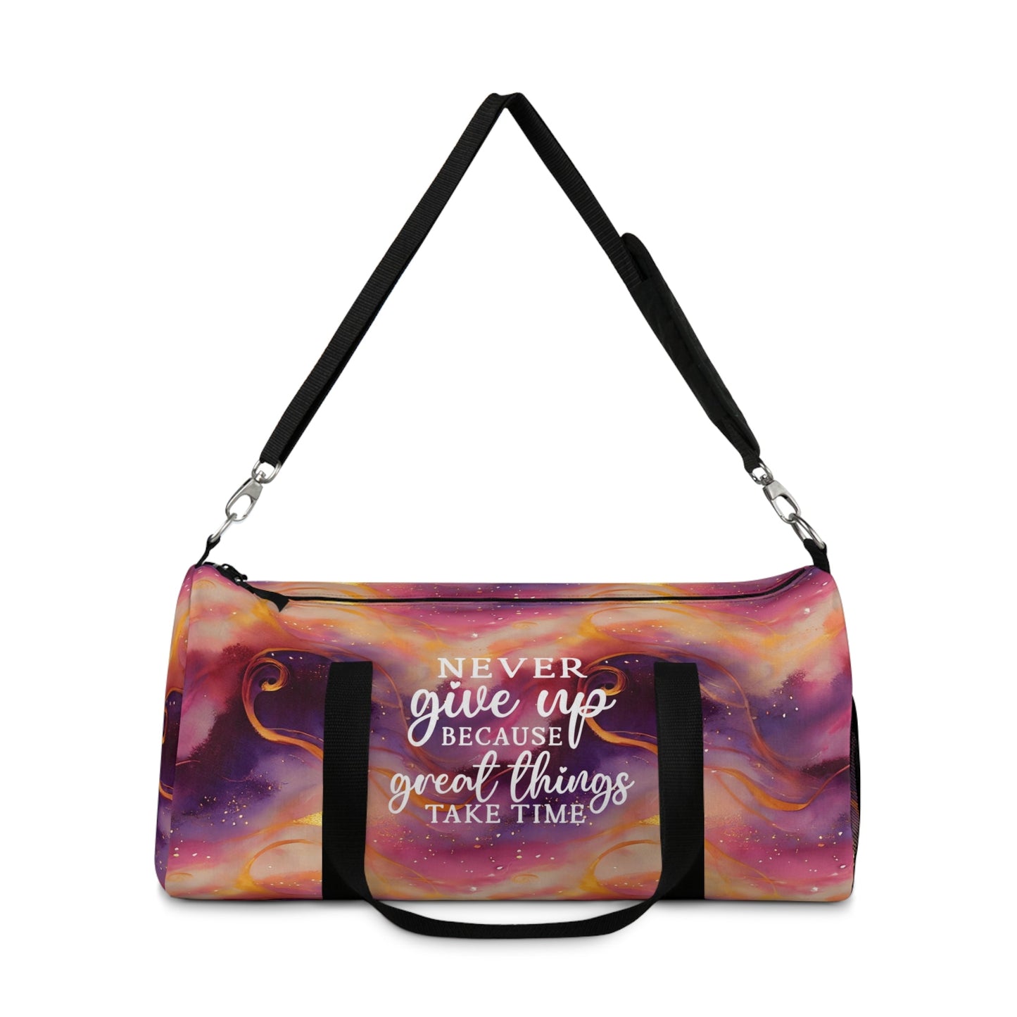 Swirling Duffel Bag - Never Give Up Inspirational Quote - EternalAscension