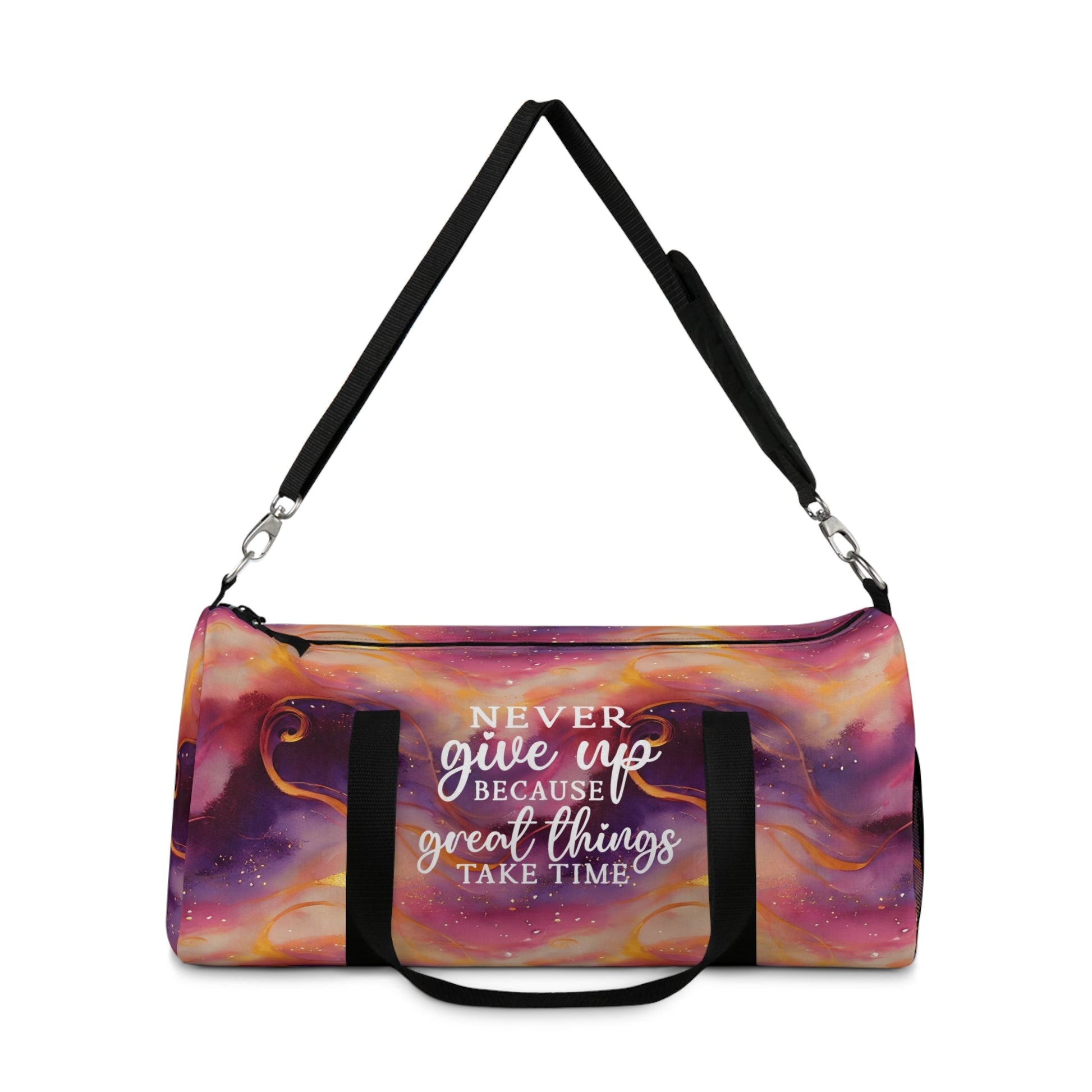 Swirling Duffel Bag - Never Give Up Inspirational Quote - EternalAscension