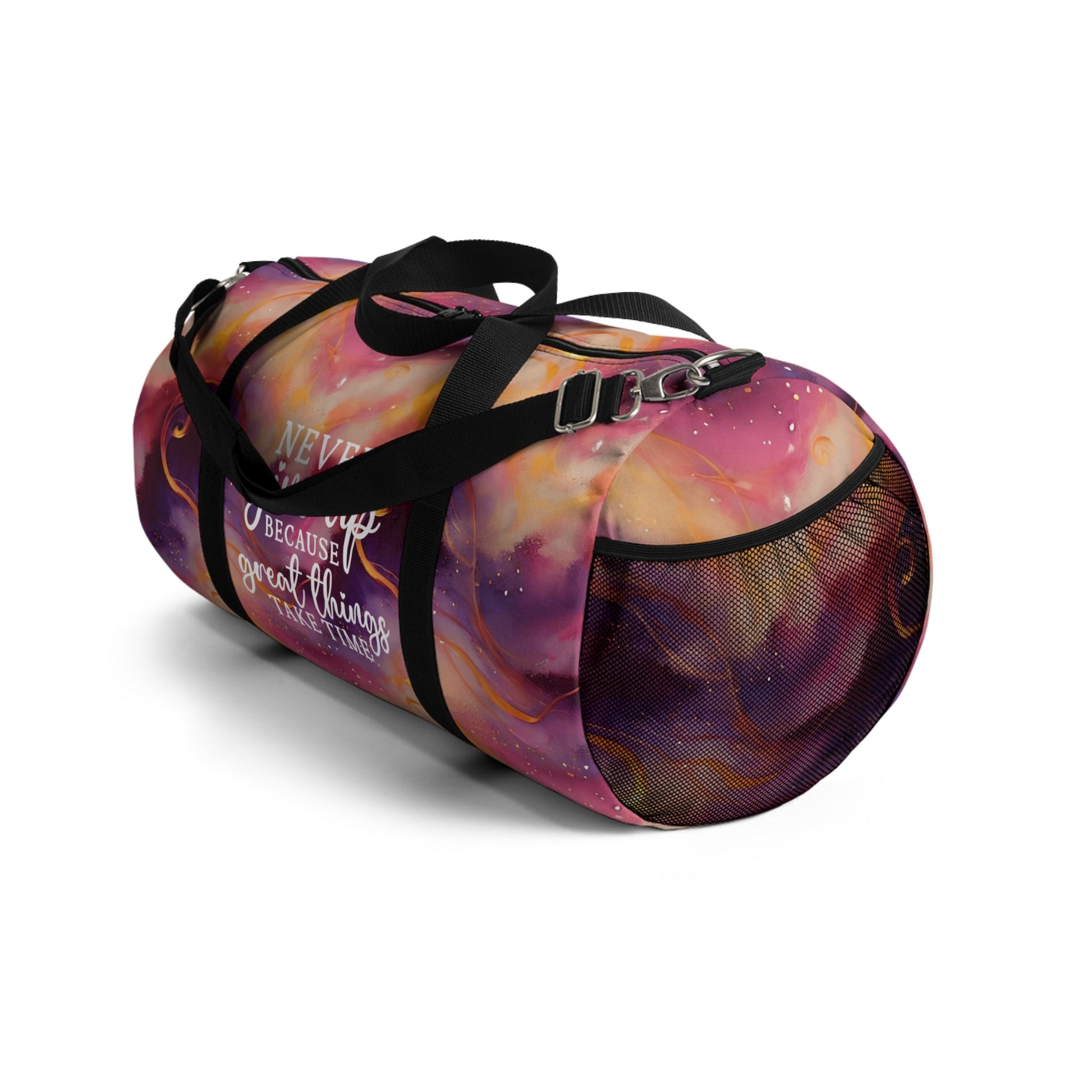 Swirling Duffel Bag - Never Give Up Inspirational Quote - EternalAscension