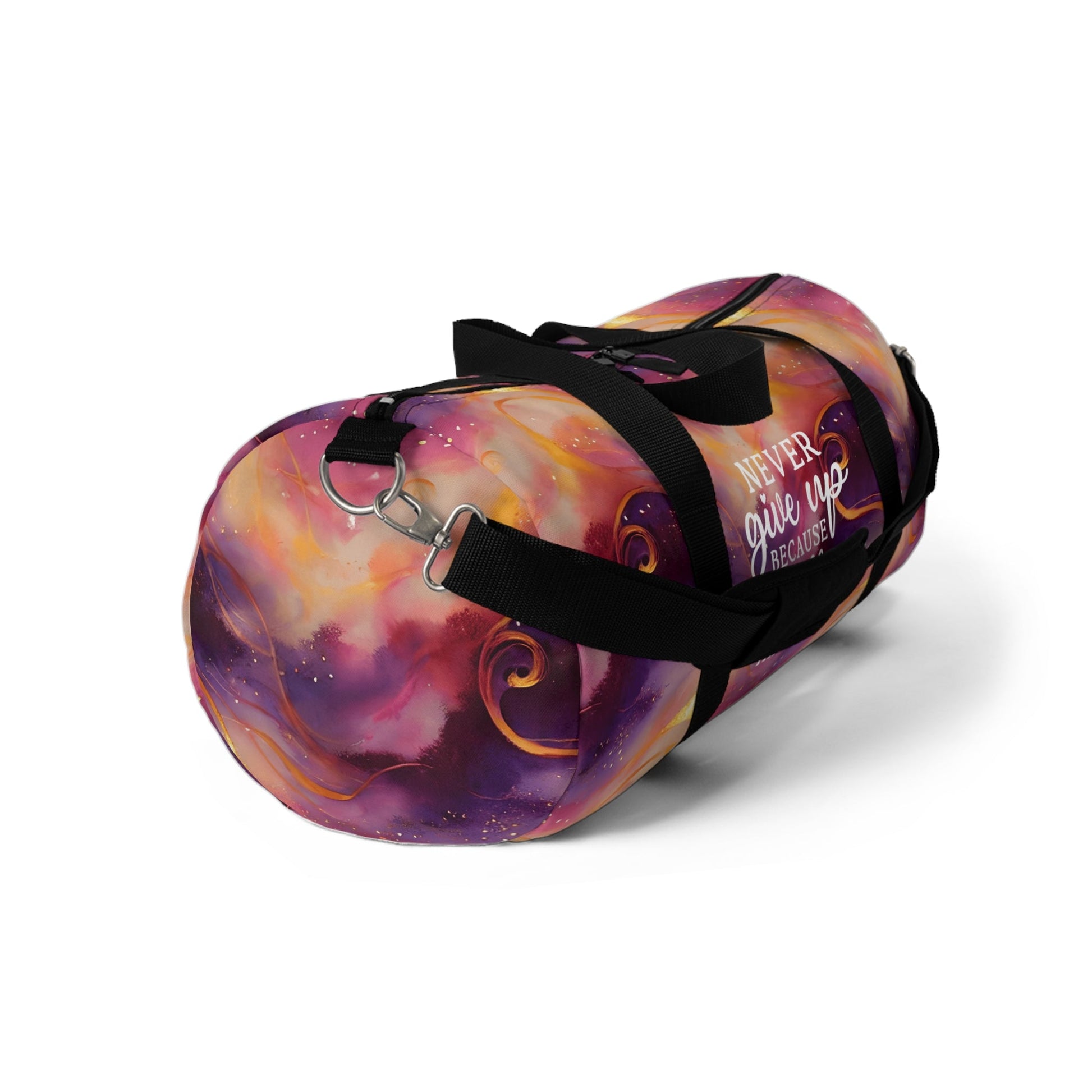 Swirling Duffel Bag - Never Give Up Inspirational Quote - EternalAscension