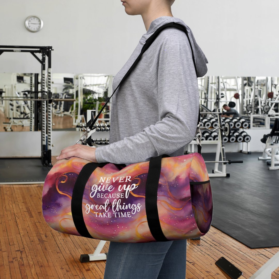Swirling Duffel Bag - Never Give Up Inspirational Quote - EternalAscension