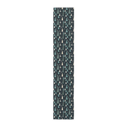 Table Runner, Christmas Trees Winter Forest Scene, Holiday Decoration, Teal Snowflakes Home Decor, Festive Dining Setting, Seasonal Charm - EternalAscension