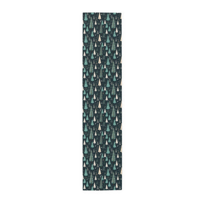 Table Runner, Christmas Trees Winter Forest Scene, Holiday Decoration, Teal Snowflakes Home Decor, Festive Dining Setting, Seasonal Charm - EternalAscension