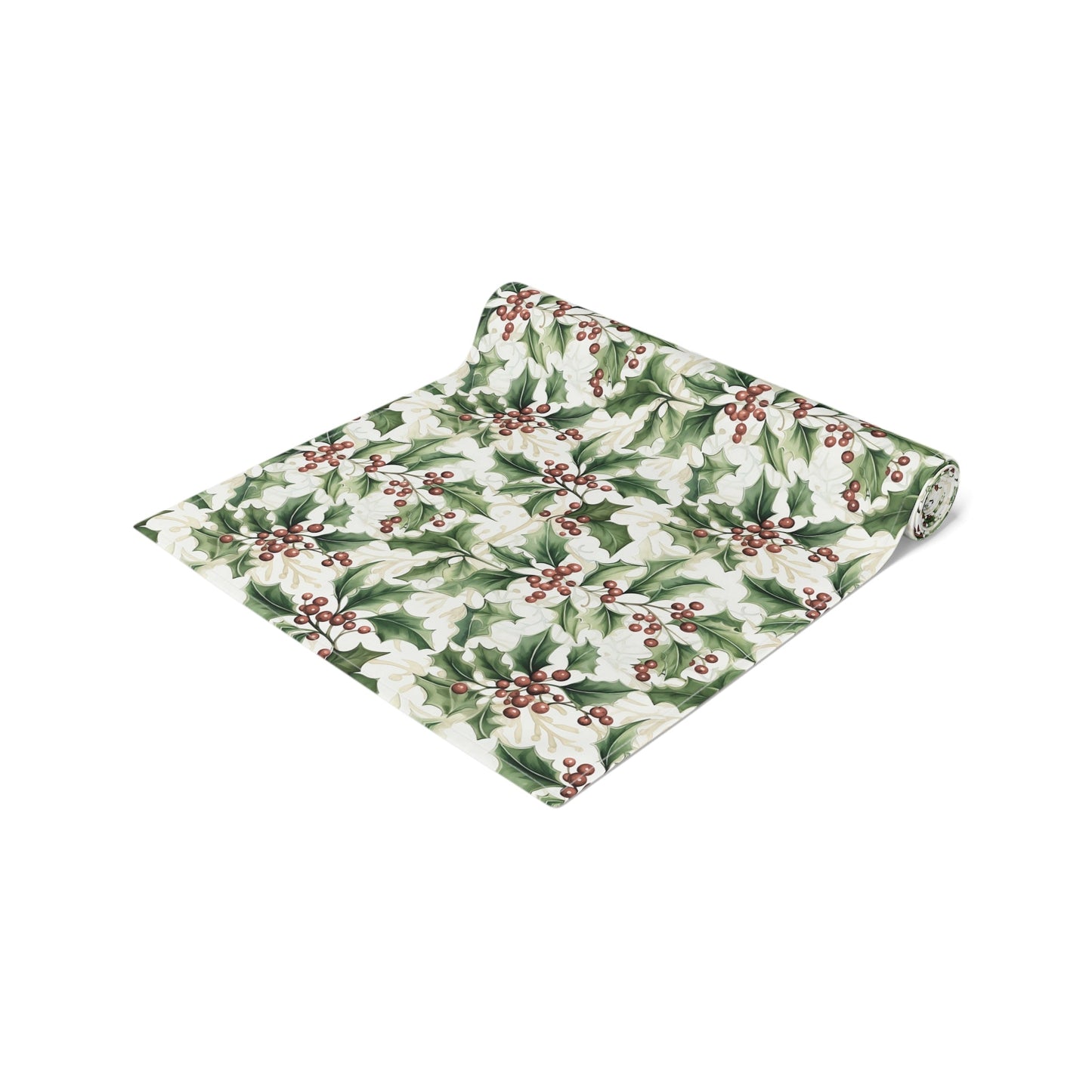 Table Runner - Holly Leaves and Berries Print, Christmas Decor, Festive Dining Table Decoration, Holiday Table Linens, Seasonal Home Decor - EternalAscension