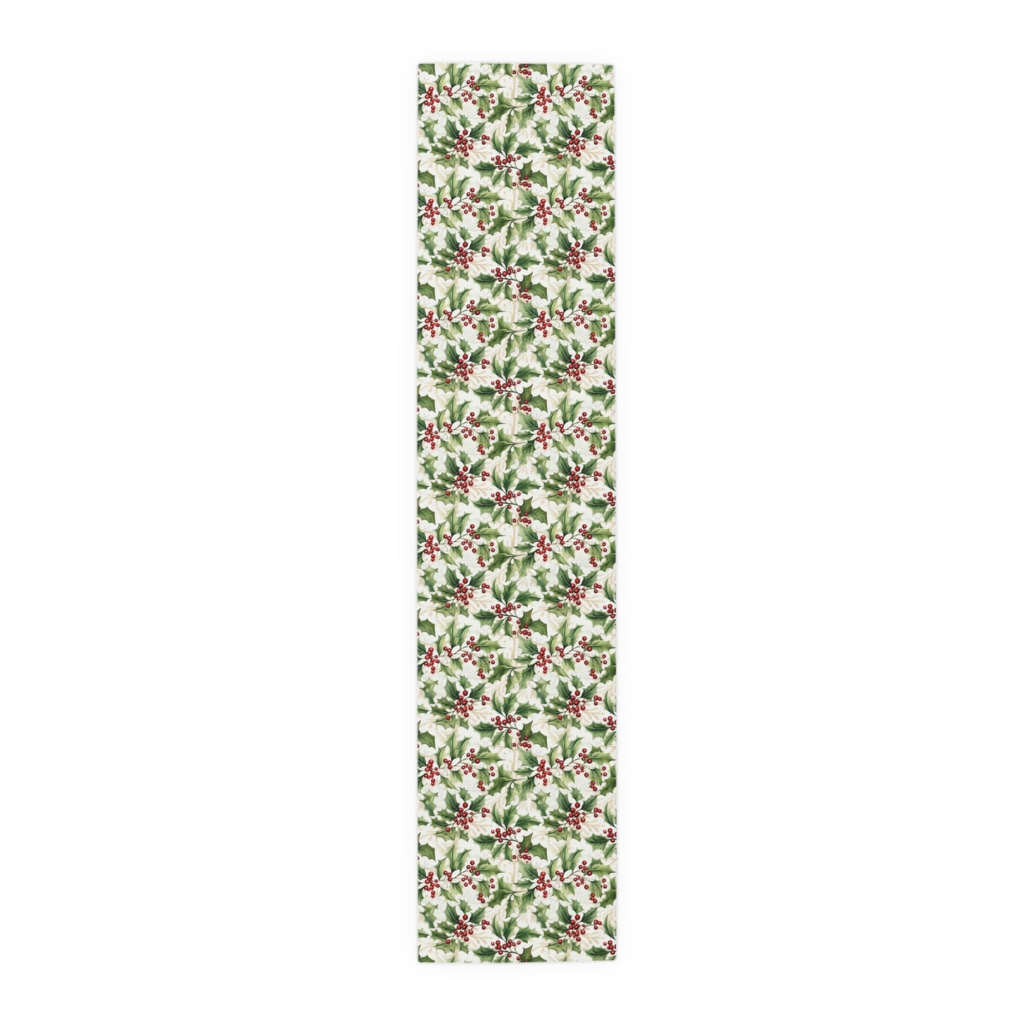 Table Runner - Holly Leaves and Berries Print, Christmas Decor, Festive Dining Table Decoration, Holiday Table Linens, Seasonal Home Decor - EternalAscension