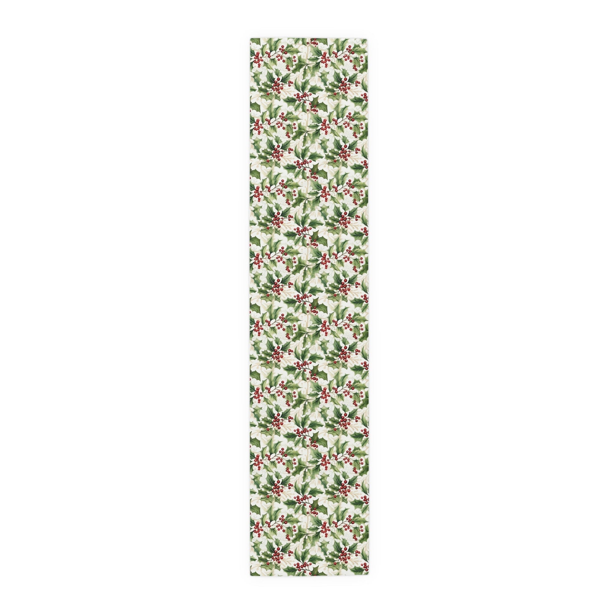 Table Runner - Holly Leaves and Berries Print, Christmas Decor, Festive Dining Table Decoration, Holiday Table Linens, Seasonal Home Decor - EternalAscension