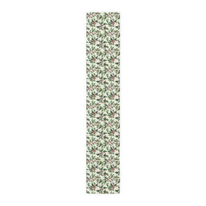 Table Runner - Holly Leaves and Berries Print, Christmas Decor, Festive Dining Table Decoration, Holiday Table Linens, Seasonal Home Decor - EternalAscension