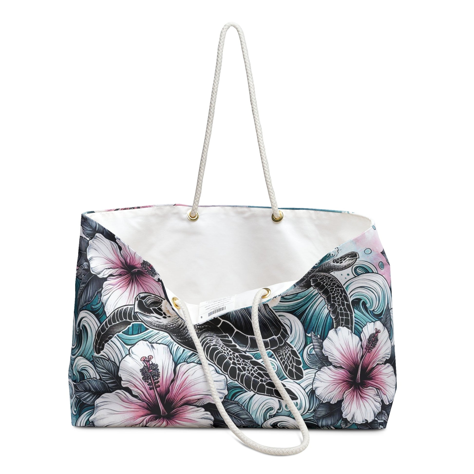 Tote Bag - Sea Turtles and Hibiscus Flowers Design - EternalAscension