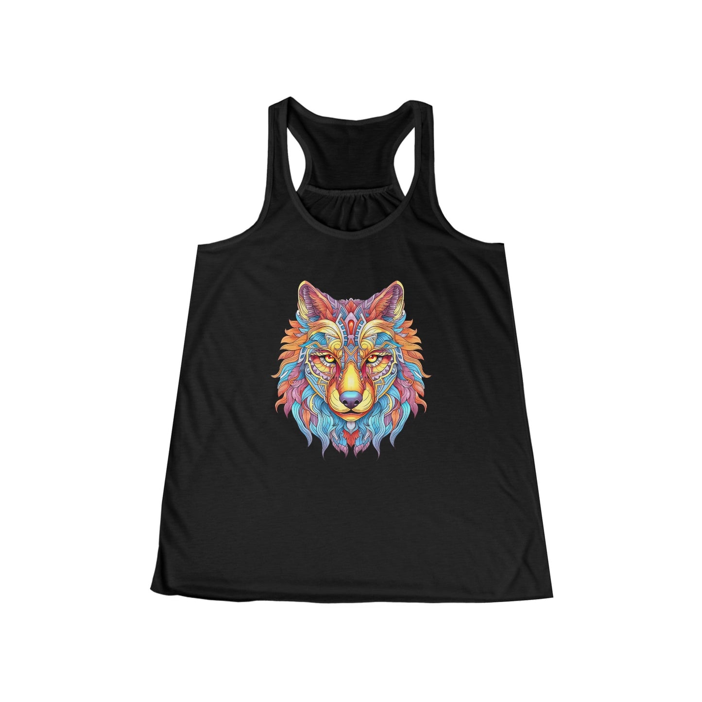 Tribal Mystic Wolf Women's Flowy Racerback Tank - EternalAscension