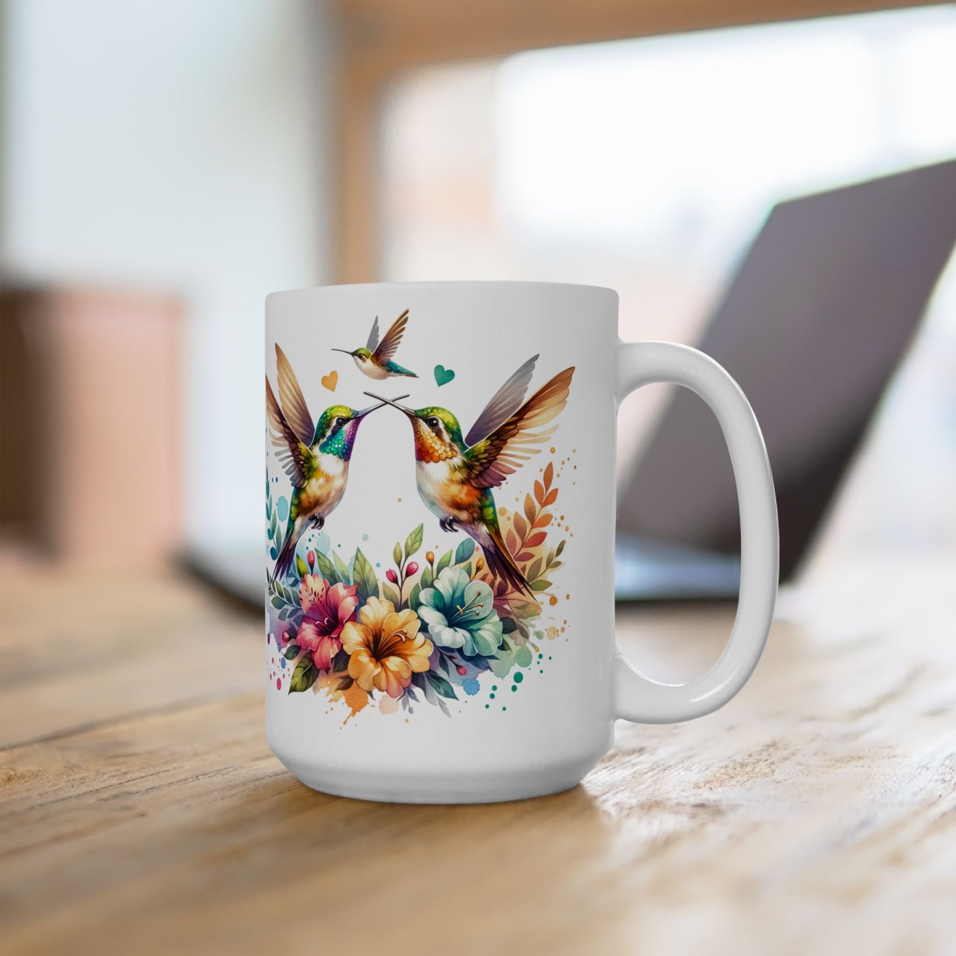 Vibrant Hummingbirds and Floral Bouquet Ceramic Mug (11oz, 15oz) - EternalAscension
