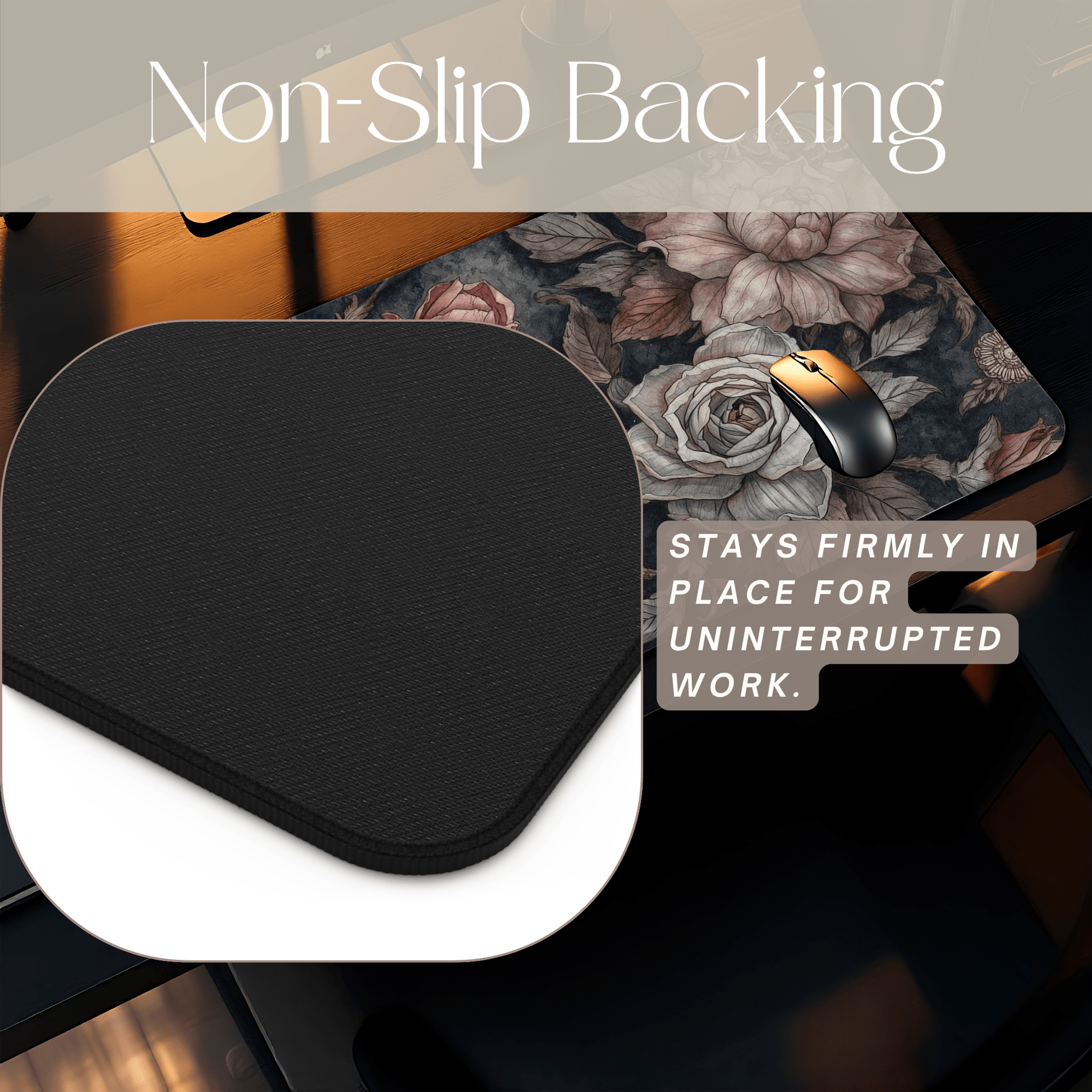 Vintage Floral Roses Desk Mat | Dark Botanical Mouse Pad - EternalAscension