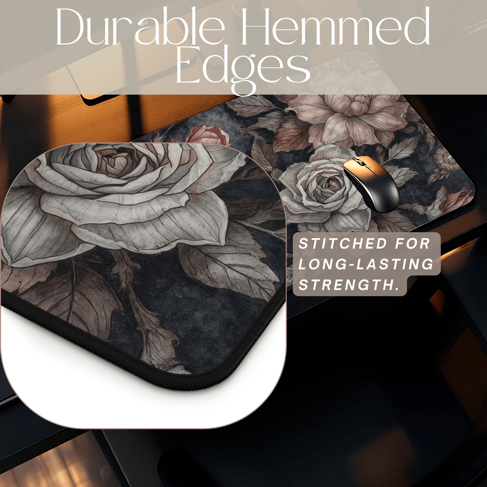 Vintage Floral Roses Desk Mat | Dark Botanical Mouse Pad - EternalAscension