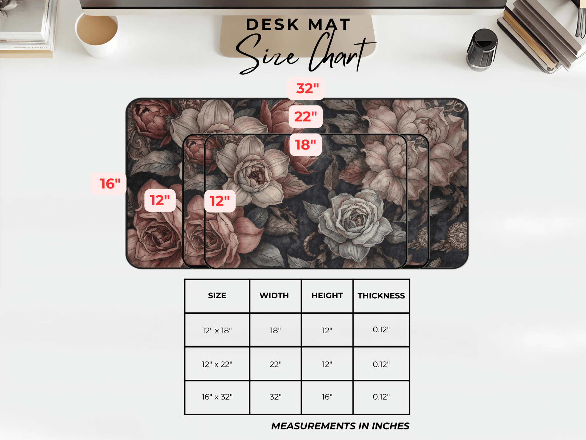 Vintage Floral Roses Desk Mat | Dark Botanical Mouse Pad - EternalAscension