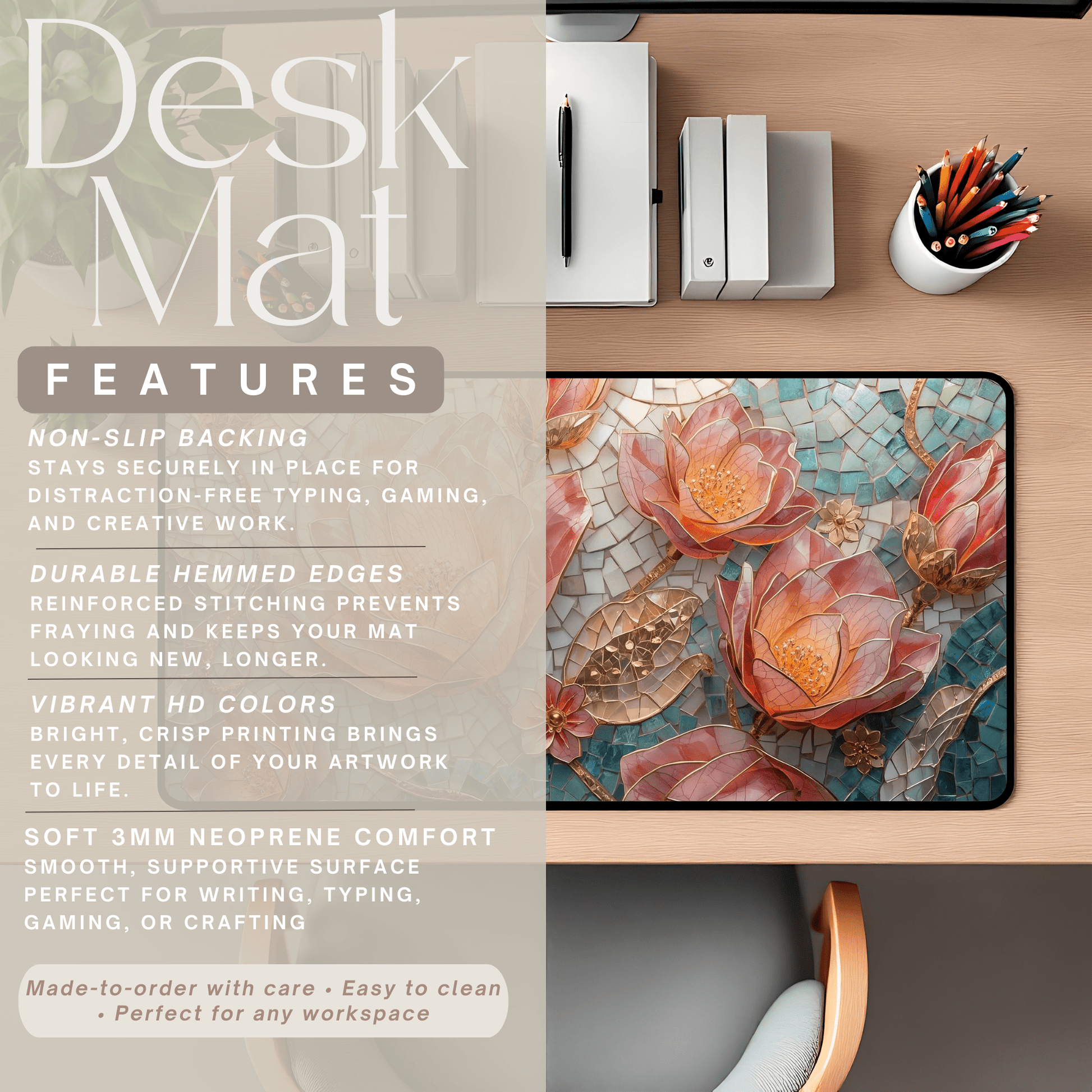 Vintage Mosaic Pink Lotus Desk Mat | Floral Mouse Pad - EternalAscension