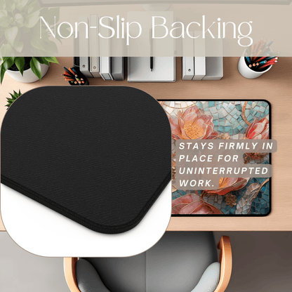 Vintage Mosaic Pink Lotus Desk Mat | Floral Mouse Pad - EternalAscension