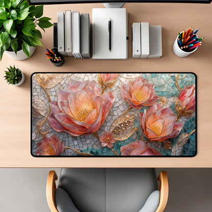 Vintage Mosaic Pink Lotus Desk Mat | Floral Mouse Pad - EternalAscension