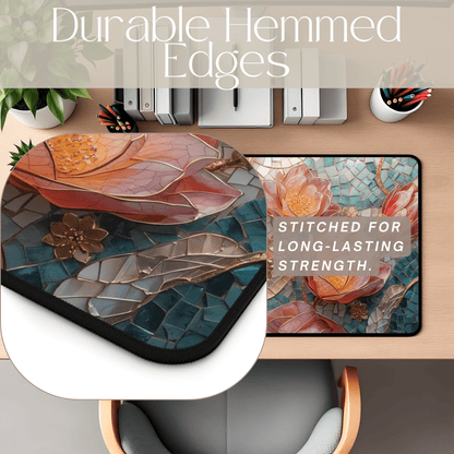 Vintage Mosaic Pink Lotus Desk Mat | Floral Mouse Pad - EternalAscension