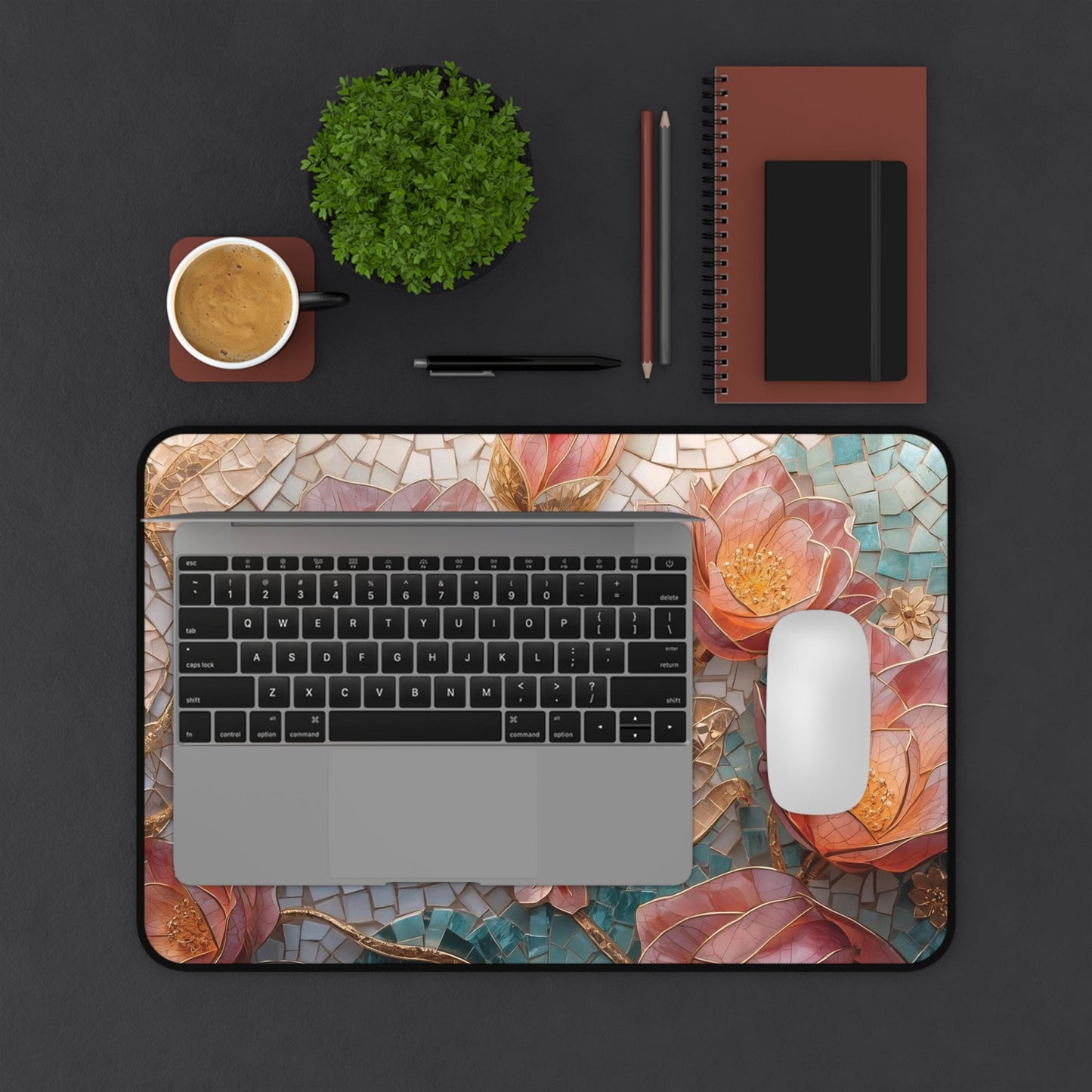 Vintage Mosaic Pink Lotus Desk Mat | Floral Mouse Pad - EternalAscension