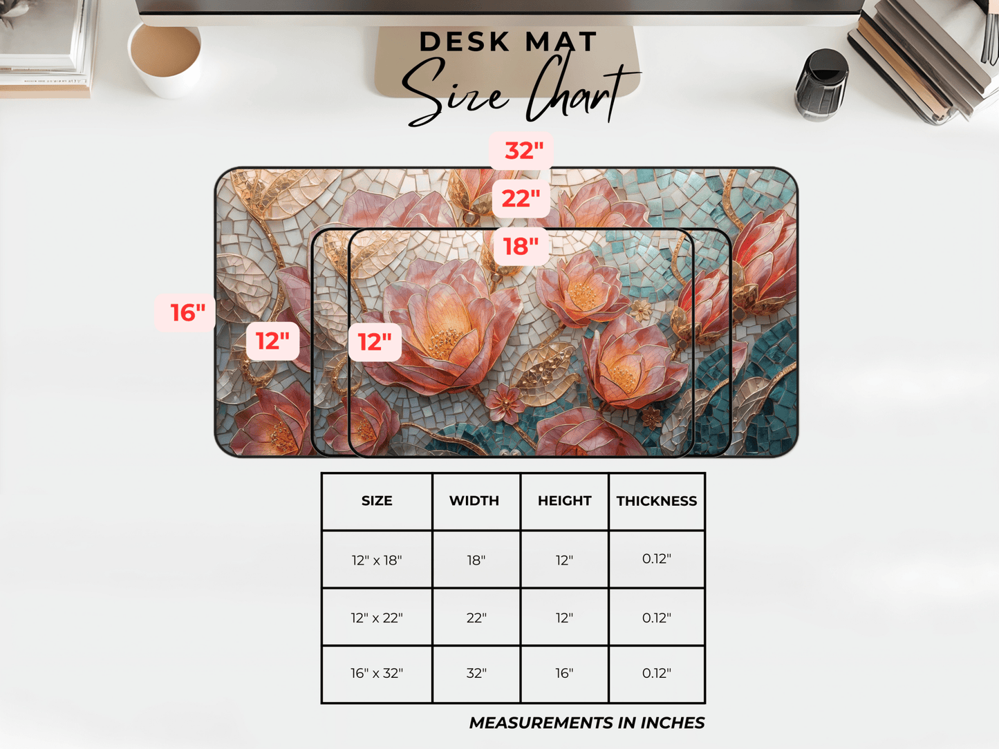 Vintage Mosaic Pink Lotus Desk Mat | Floral Mouse Pad - EternalAscension