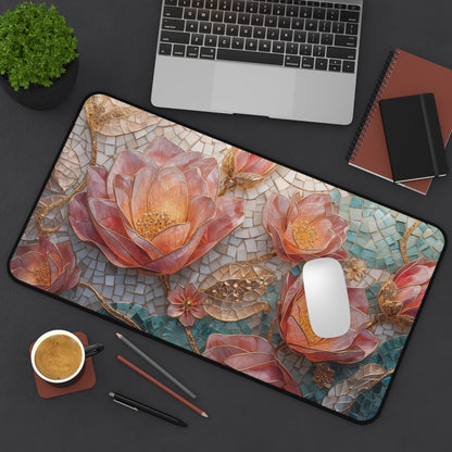Vintage Mosaic Pink Lotus Desk Mat | Floral Mouse Pad - EternalAscension