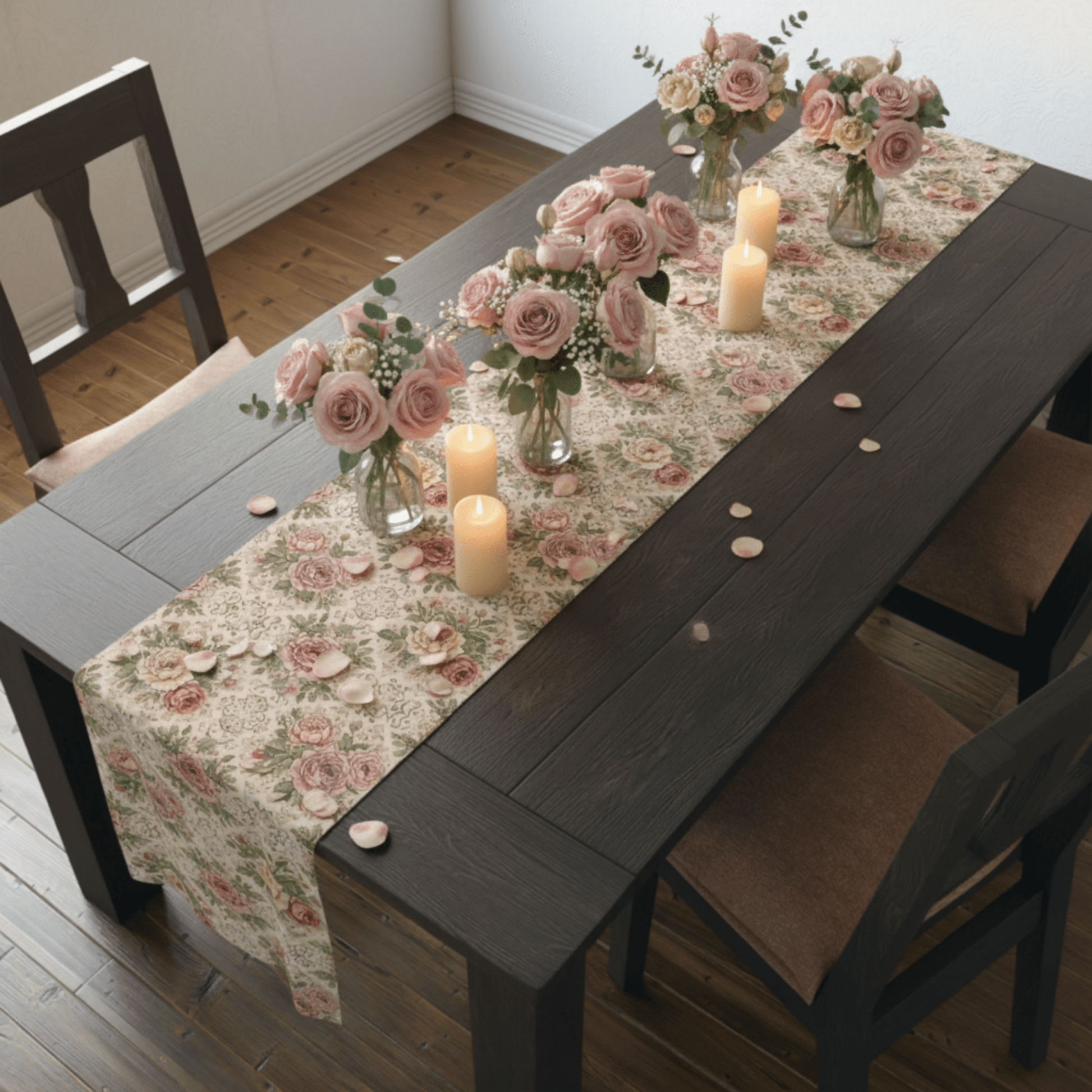Vintage Rose Floral Table Runner | Cotton Poly - EternalAscension