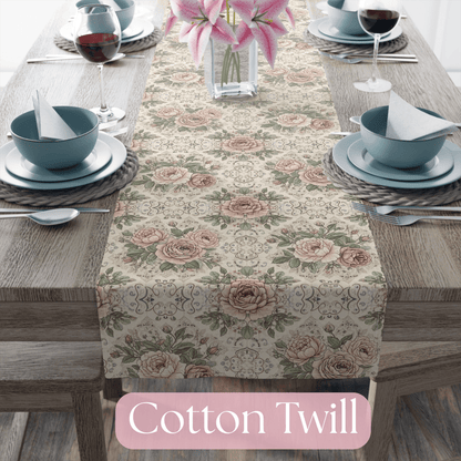 Vintage Rose Floral Table Runner | Cotton Poly - EternalAscension