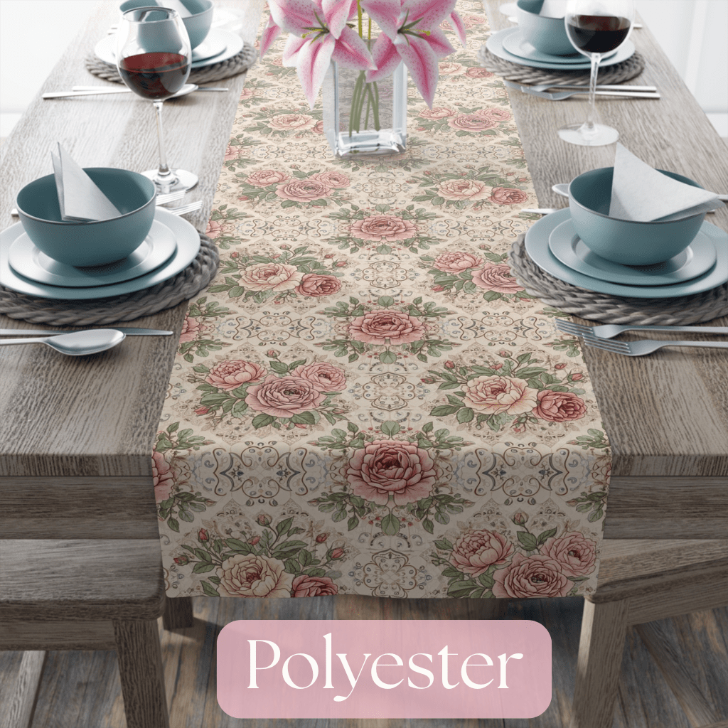 Vintage Rose Floral Table Runner | Cotton Poly - EternalAscension