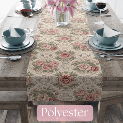 Vintage Rose Floral Table Runner | Cotton Poly - EternalAscension