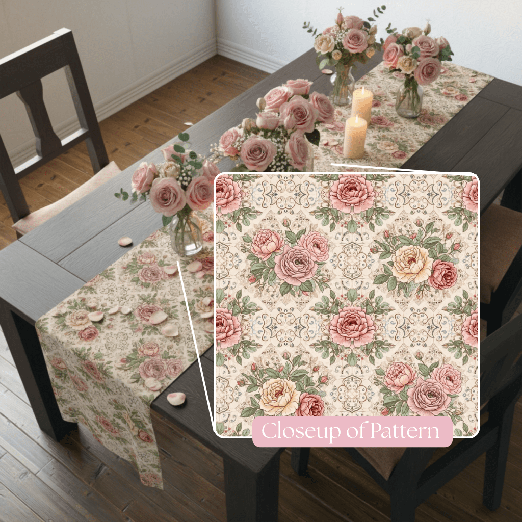 Vintage Rose Floral Table Runner | Cotton Poly - EternalAscension