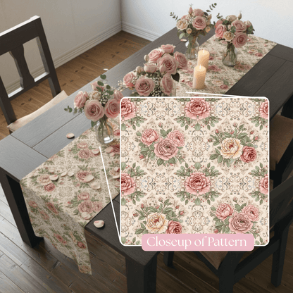 Vintage Rose Floral Table Runner | Cotton Poly - EternalAscension