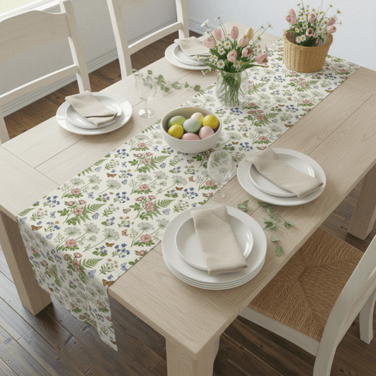 Vintage Wildflower Butterfly Table Runner – Botanical Floral Cottagecore Decor for Spring & Easter Tables - EternalAscension