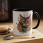 Watercolor Cat Face Accent Coffee Mug (11, 15oz) - Green Eyes, Floral Design, Ceramic, Glossy Finish, BPA Free, Cat Lover Gift, Tea Cup - EternalAscension