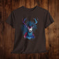 Watercolor Deer Artistic Tee, Nature Lover's T-shirt, Stylized Deer Head Shirt, Wildlife Graphic Tee, Vibrant Blue Purple Tee, Casual - EternalAscension