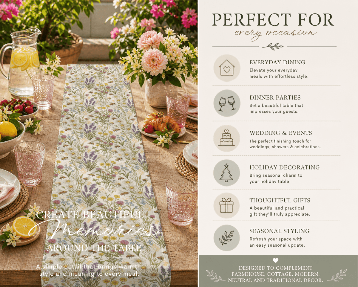 Wildflower Bee Spring Table Runner - EternalAscension