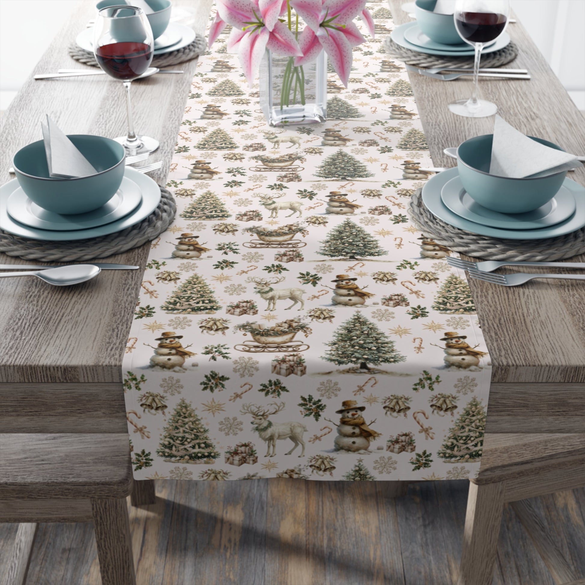 Winter Wonderland Table Runner - Festive Holiday Decor for Dining Table, Christmas Reindeer Theme, Cotton Poly Blend - Seasonal Home - EternalAscension